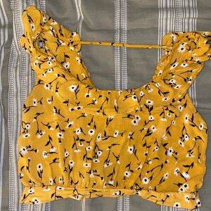 Bleuh Ciel Mustard Floral Crop Top